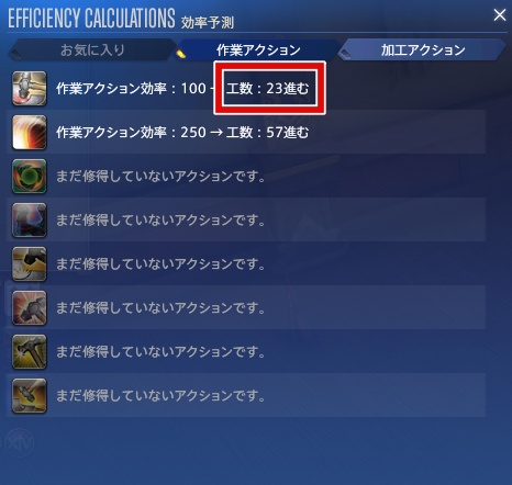 製作手帳の効果予測画面